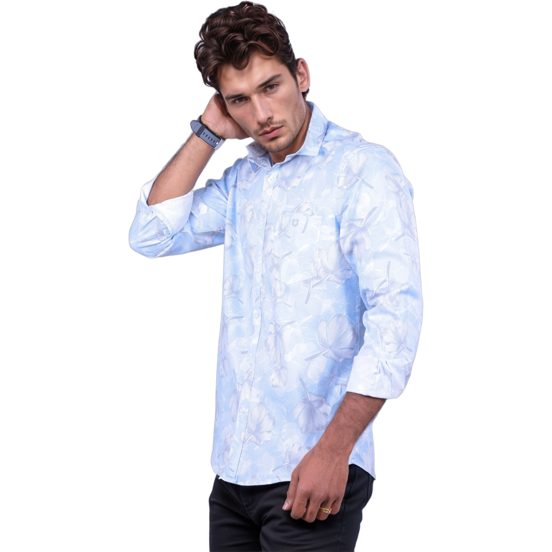 Blue Floral Printed Shirt