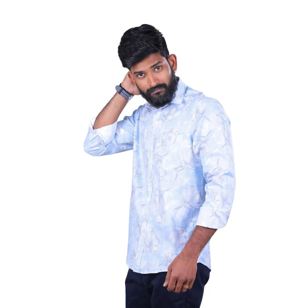 Blue Stretch Printed Shirt for Men