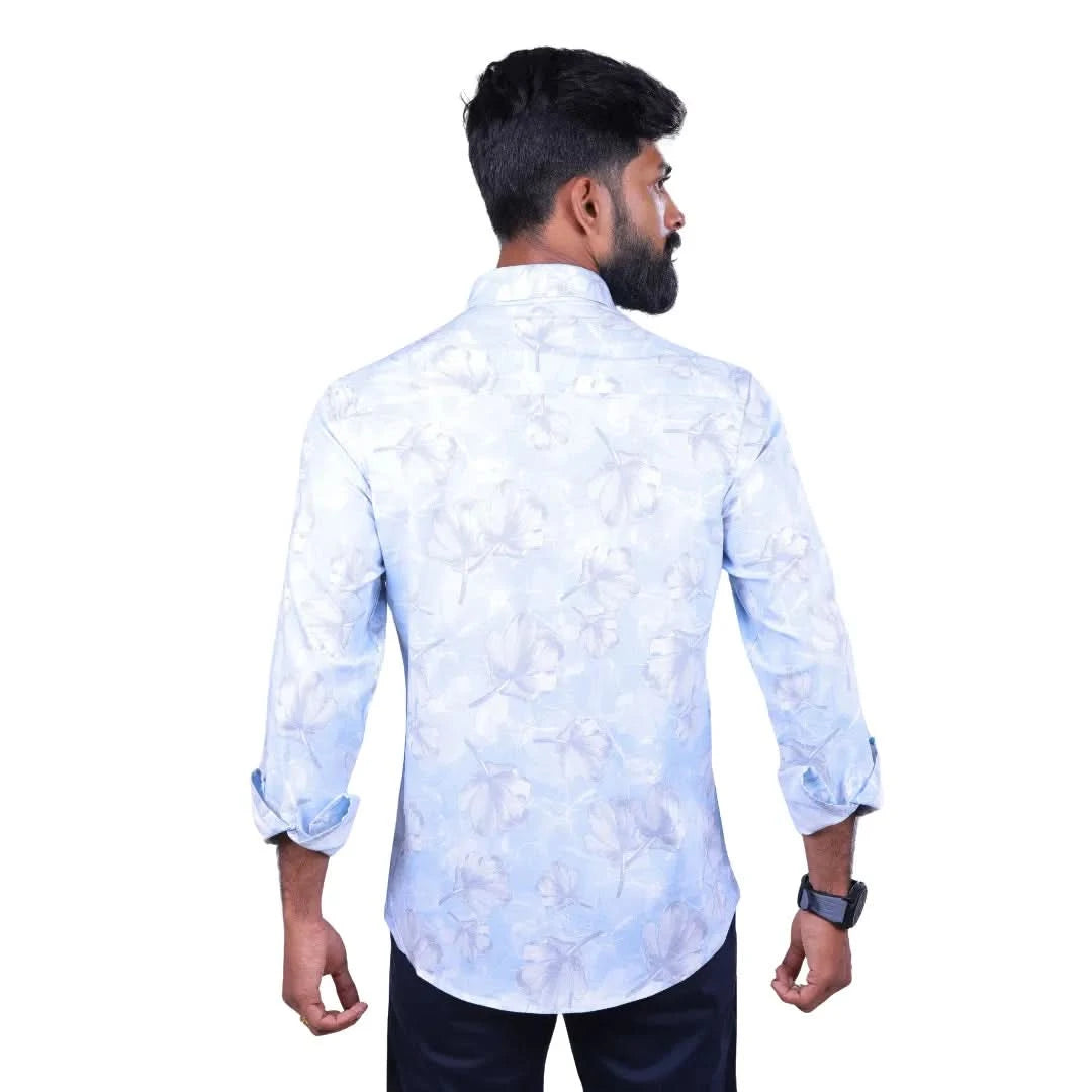 Blue Stretch Printed Shirt for Men