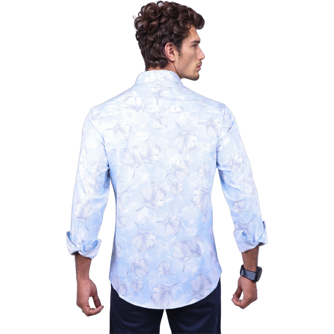 Botticelli Men Navy Floral Print Shirt - Regular Fit Cotton Shirts (6882)