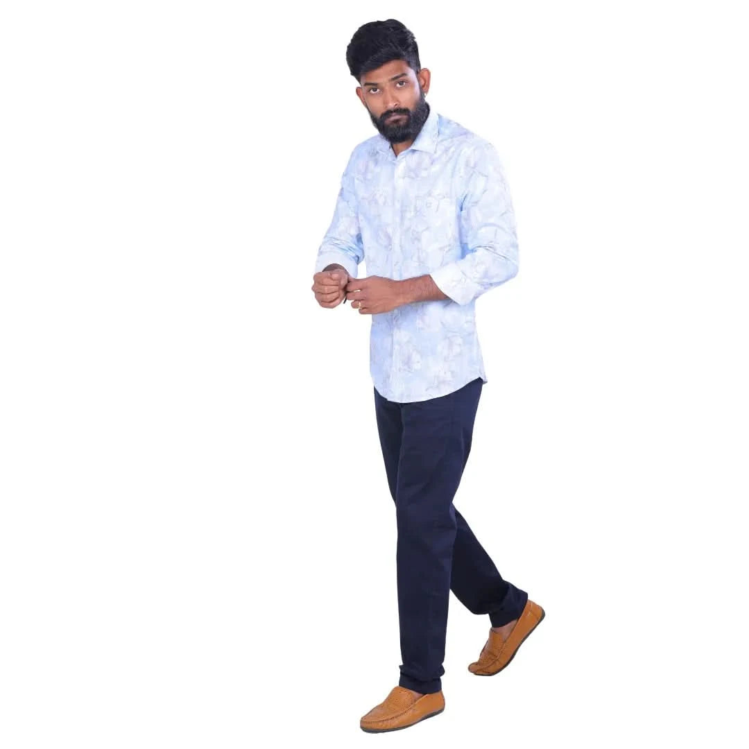 Blue Stretch Printed Shirt for Men