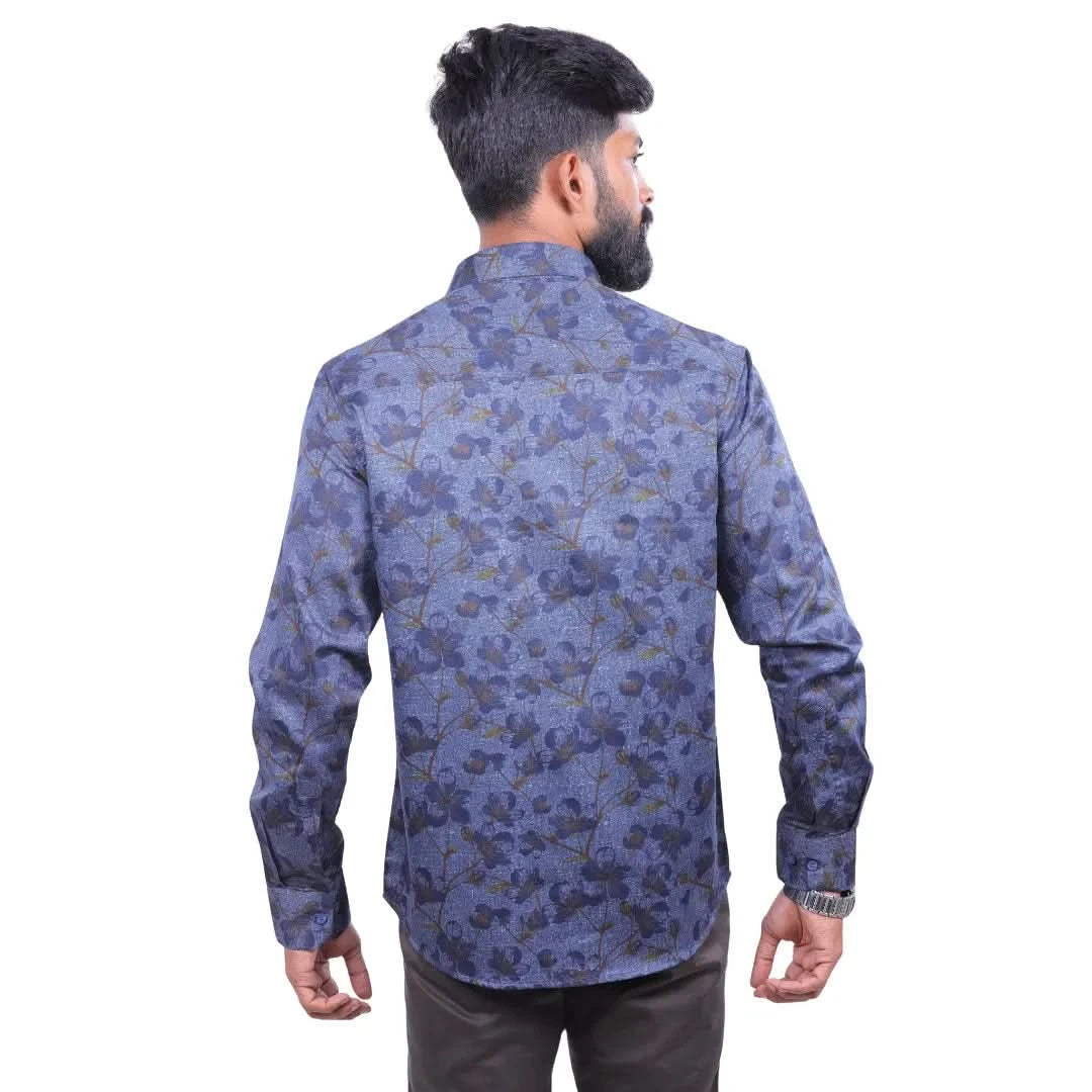 Navy Satin Printed Shirt for Men