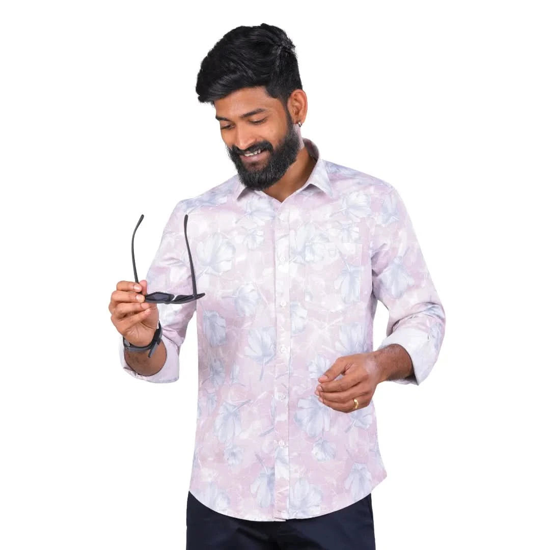 Pink Satin Printed Shirt for men