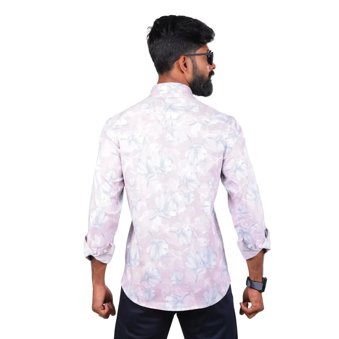 Pink Satin Printed Shirt for men