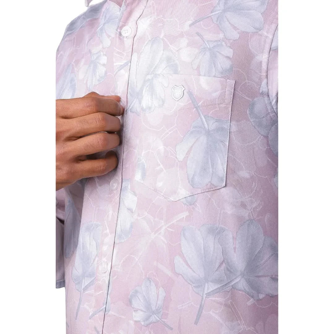 Pink Satin Printed Shirt for men