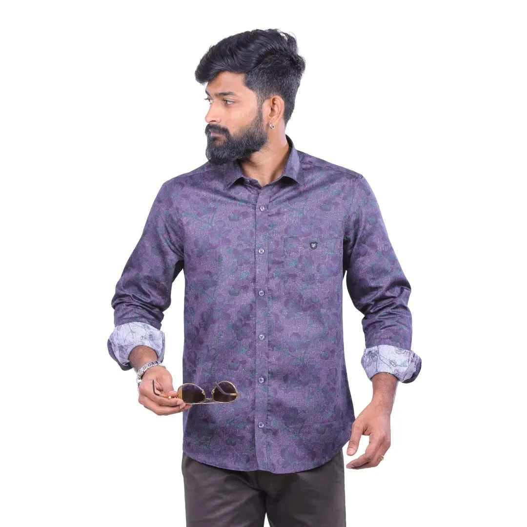 Purple Satin Printed Shirt for men