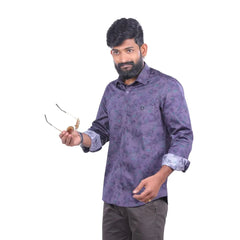 Purple Satin Printed Shirt for men