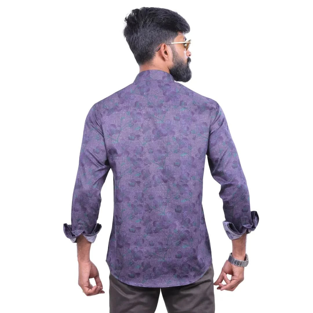 Purple Satin Printed Shirt for men