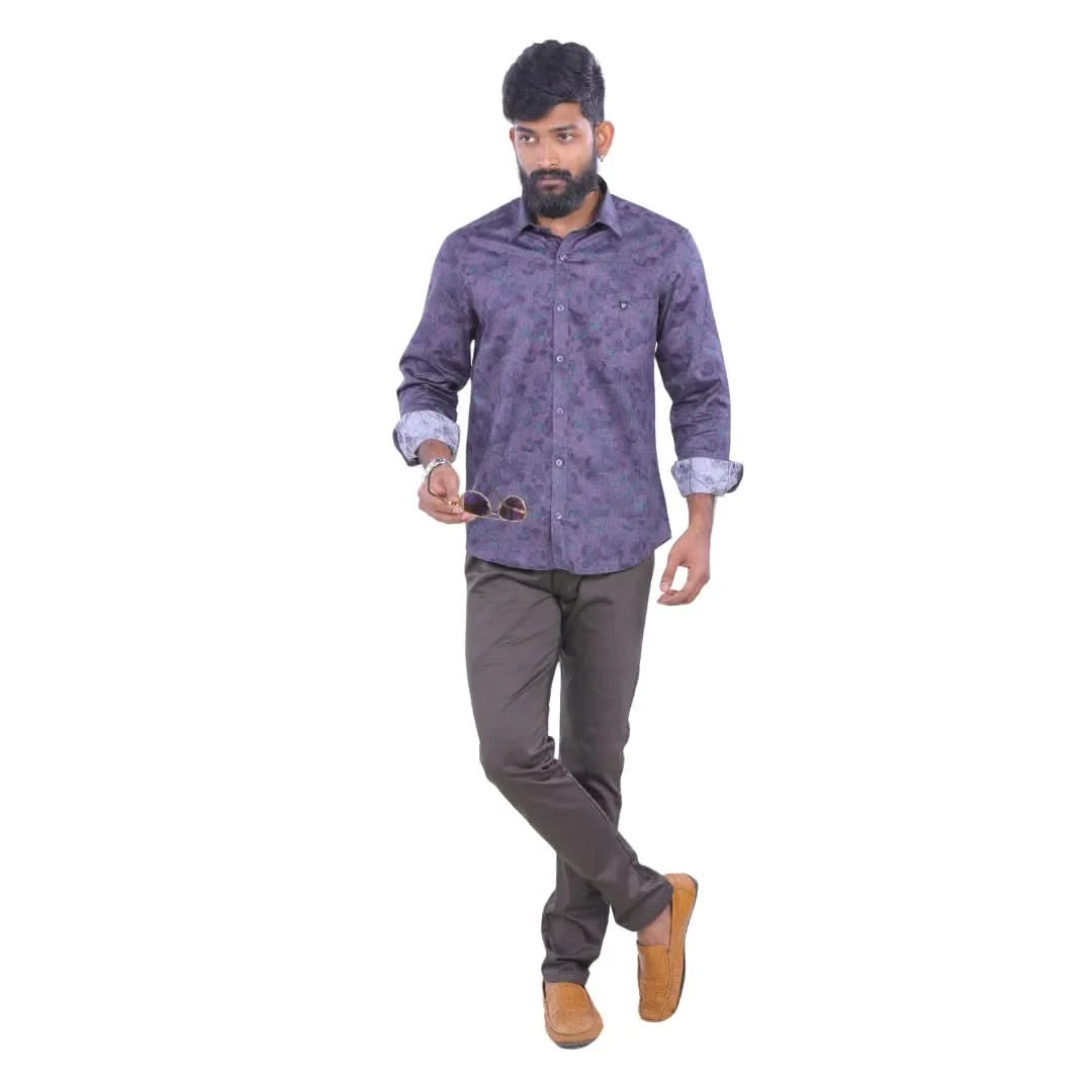 Purple Satin Printed Shirt for men