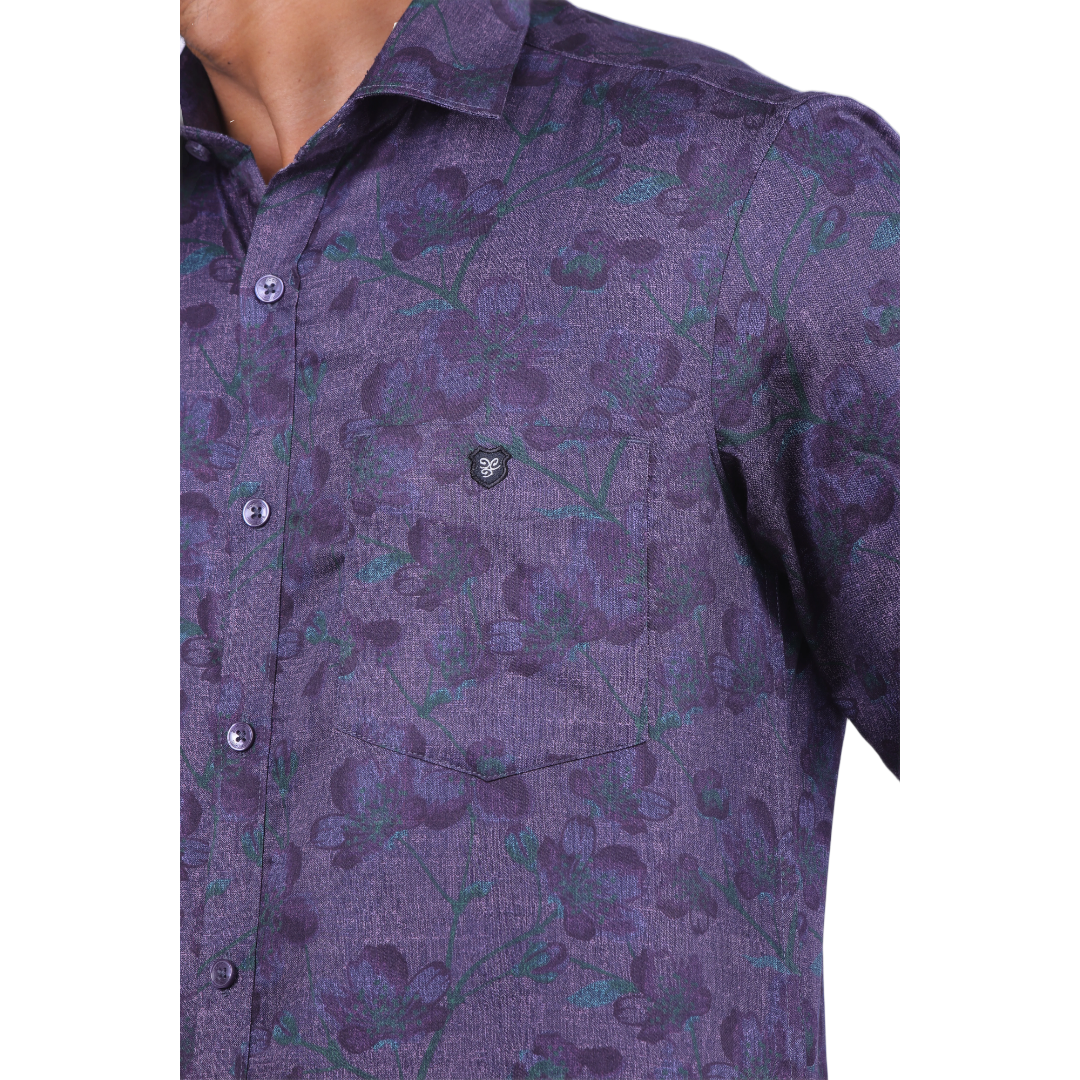 Botticelli Men Navy Floral Print Shirt - Regular Fit Cotton Shirts (6882)