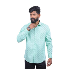 Green Slub Printed Shirt for men