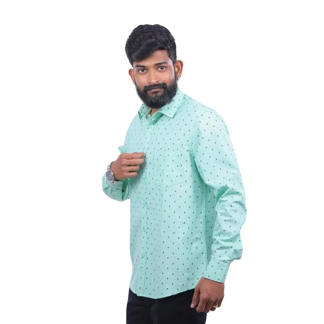 Green Slub Printed Shirt for men