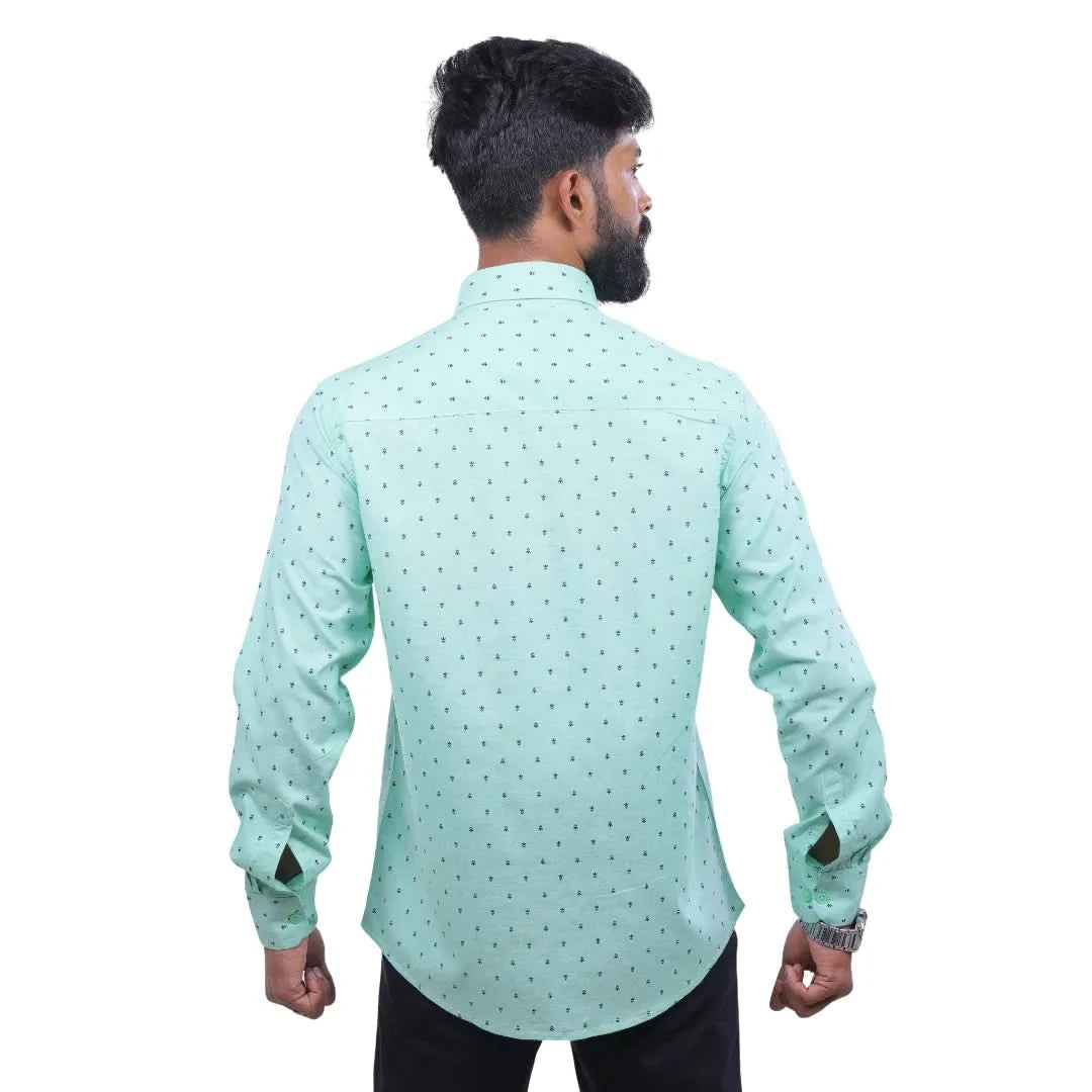 Green Slub Printed Shirt for men