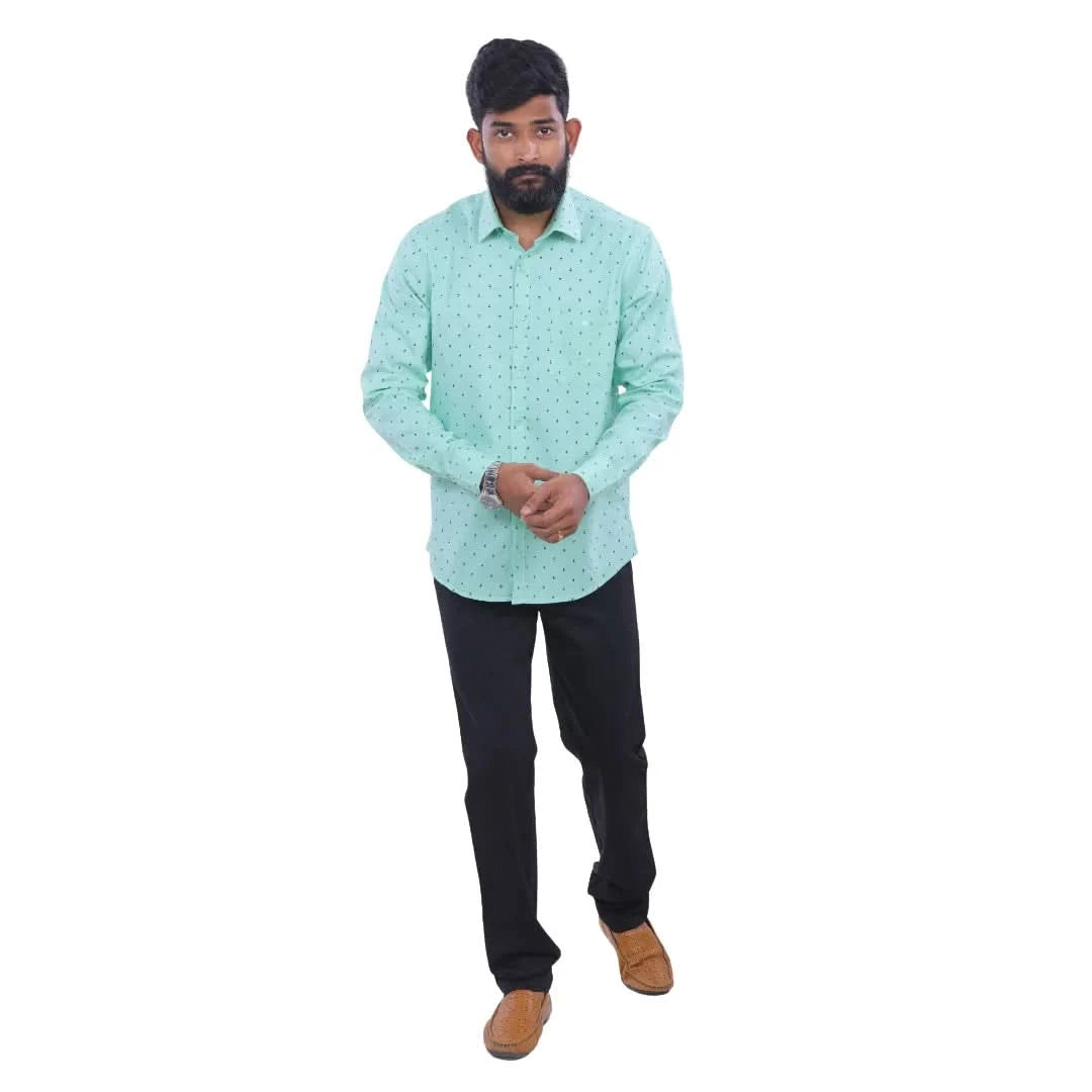 Green Slub Printed Shirt for men