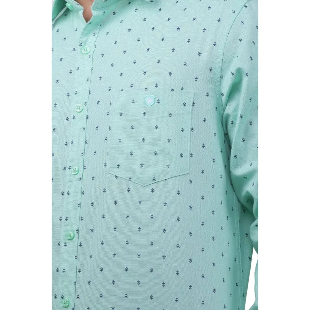 Green Slub Printed Shirt for men