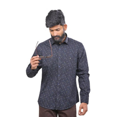 Blue Dobby Printed Shirt for men