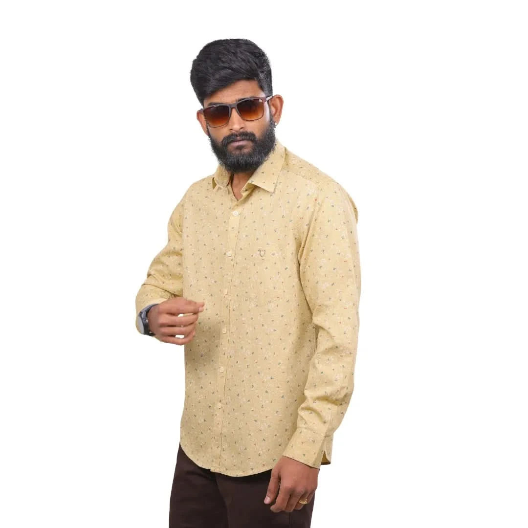 Yellow Dobby Printed Shirt for men