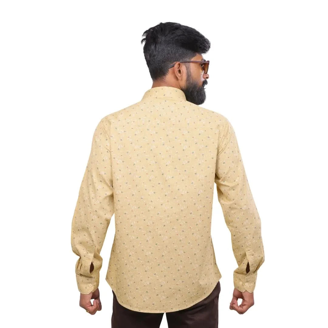 Yellow Dobby Printed Shirt for men