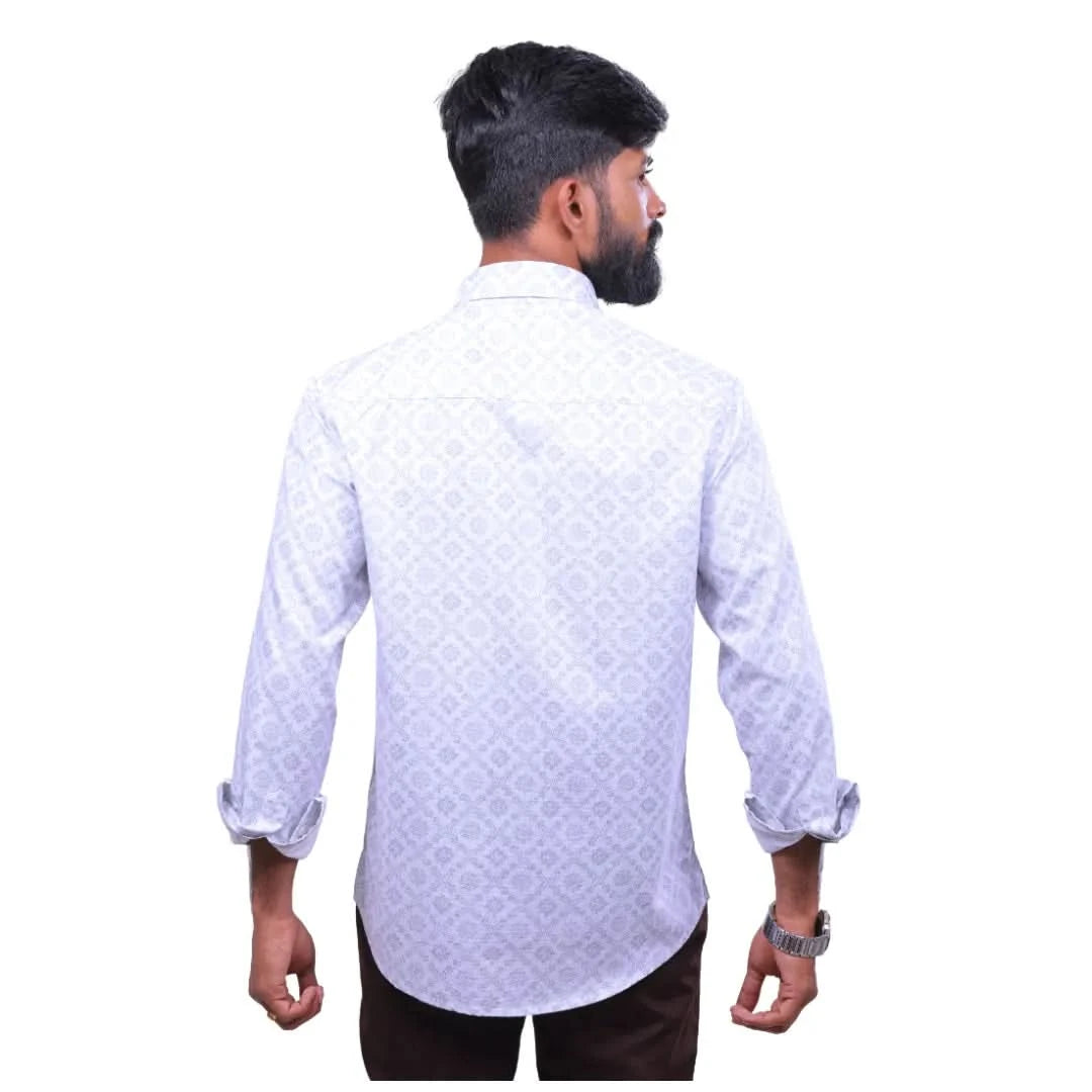 White Oxford Printed Shirt for Men