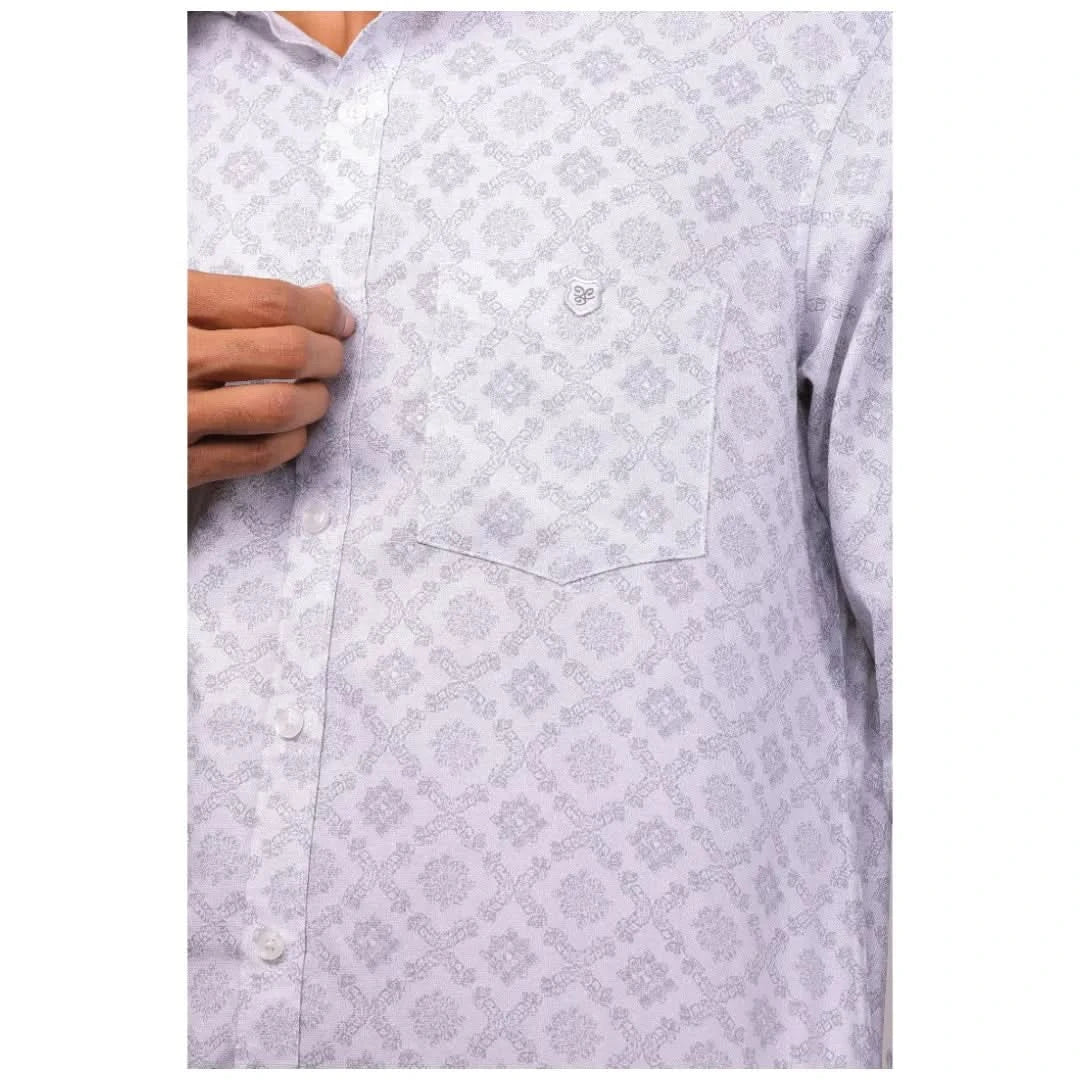 White Oxford Printed Shirt for Men