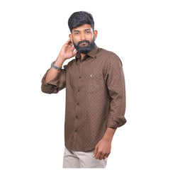 Brown Dobby Printed Shirt for Men