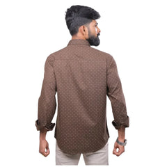 Men Brown Dobby Printed Shirt  - 6970