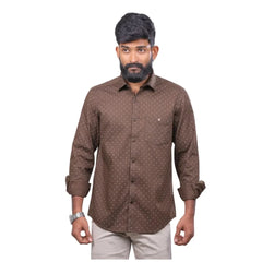 Men Brown Dobby Printed Shirt  - 6970