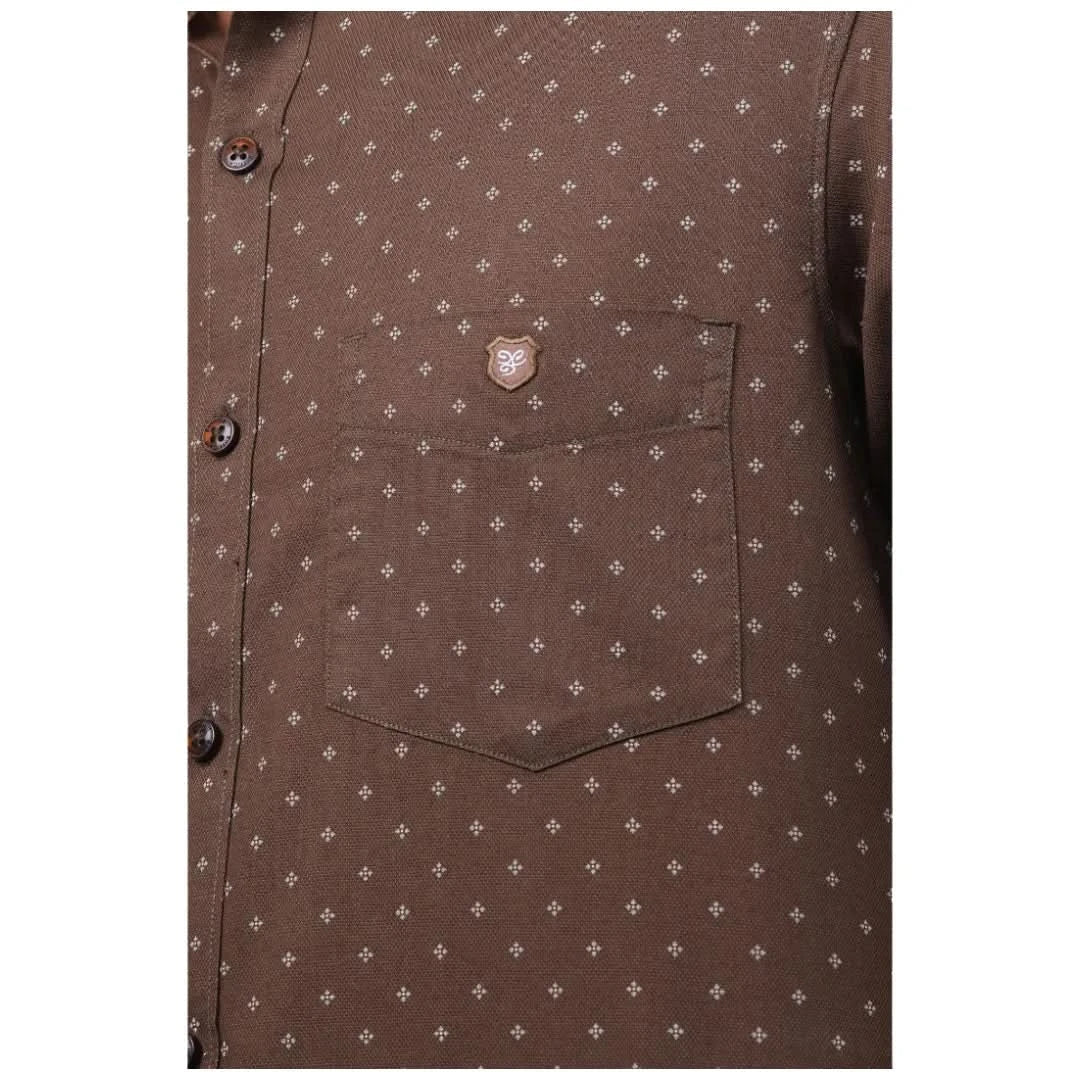 Men Brown Dobby Printed Shirt  - 6970