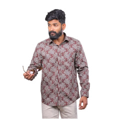 Botticelli Men Brown Grey Flower Print Shirt - Semi Casual Cotton Shirts (6976)