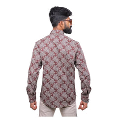 Botticelli Men Brown Grey Flower Print Shirt - Semi Casual Cotton Shirts (6976)