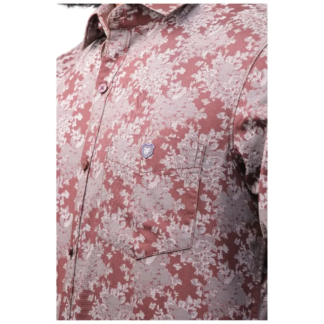 Botticelli Men Brown Grey Flower Print Shirt - Semi Casual Cotton Shirts (6976)