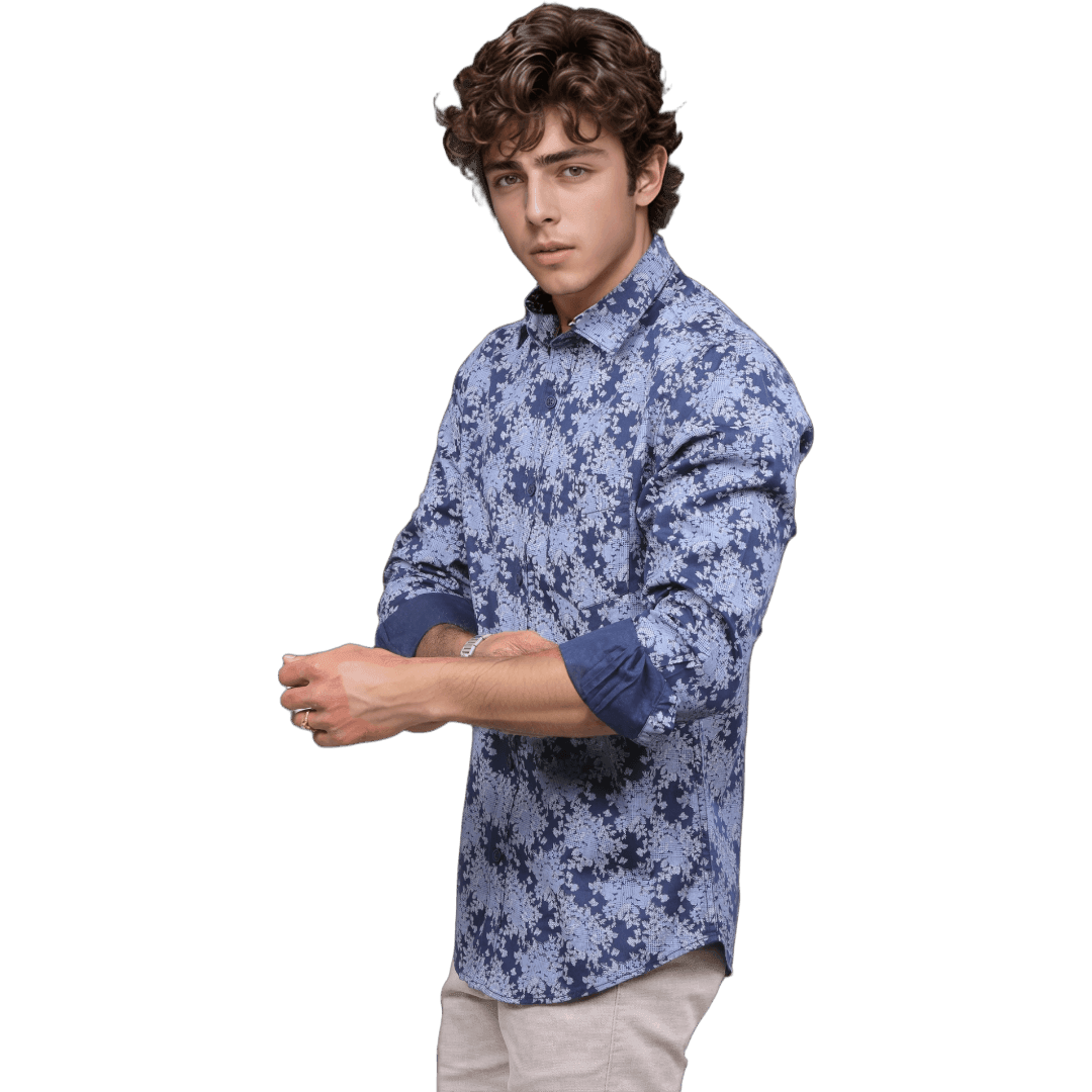 Navy Flower Print Shirt