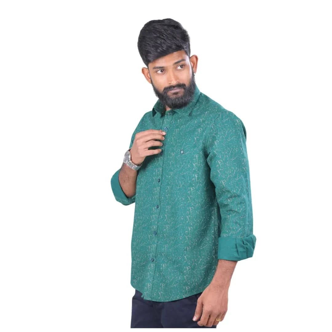 Men Green Oxford Printed Shirt  - 6977