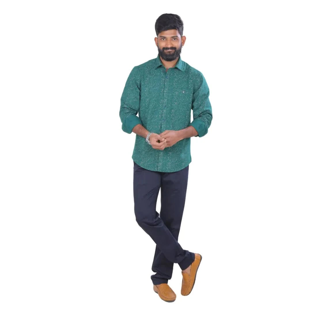 Men Green Oxford Printed Shirt  - 6977