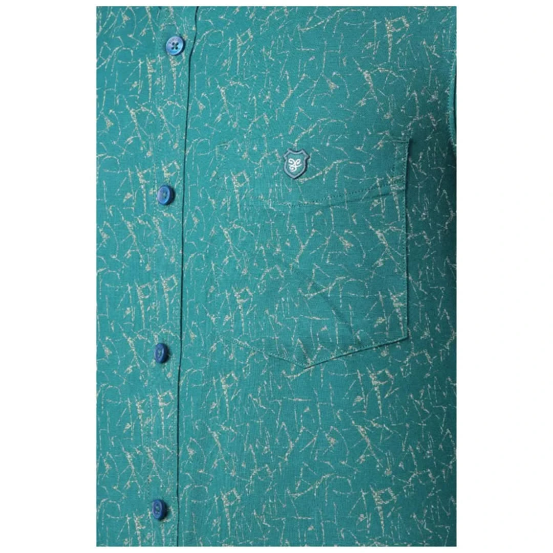 Men Green Oxford Printed Shirt  - 6977