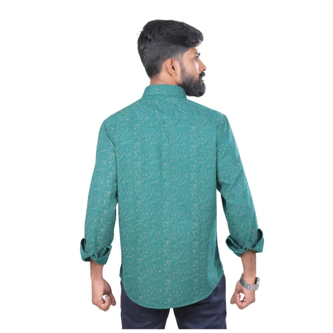 Men Green Oxford Printed Shirt  - 6977