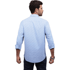 Botticelli Light Blue Printed Shirt For Men - Cotton Shirts (6979) - Botticelli