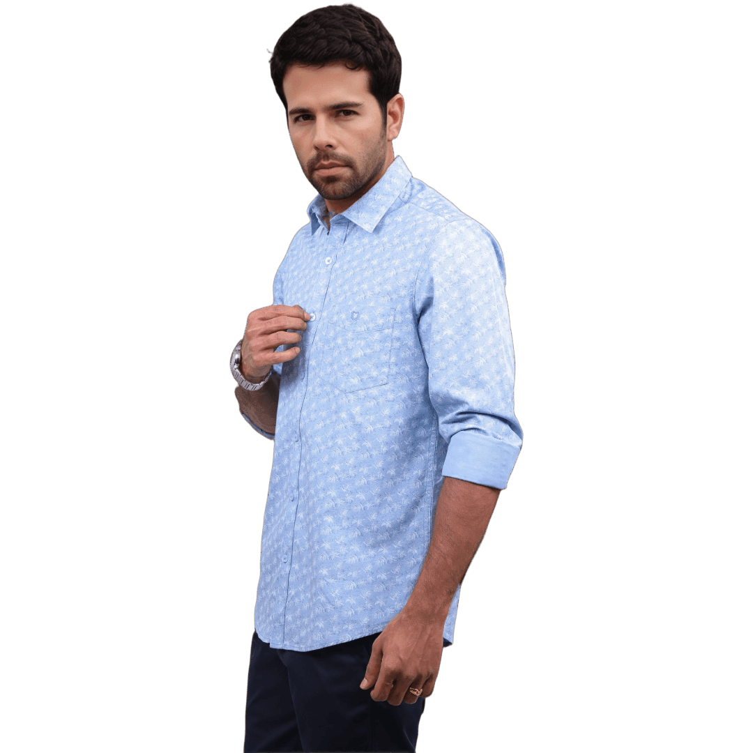 Botticelli Light Blue Printed Shirt For Men - Cotton Shirts (6979) - Botticelli