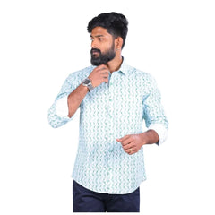 Men Green Lino Cotton Printed Shirt  - 6983