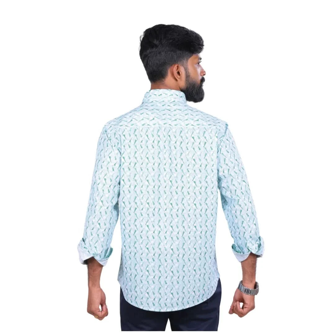 Men Green Lino Cotton Printed Shirt  - 6983