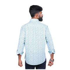 Men Green Lino Cotton Printed Shirt  - 6983