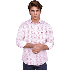 Botticelli Pastel Red Print Shirt For Men - Semi Casual Cotton Shirts (6983)