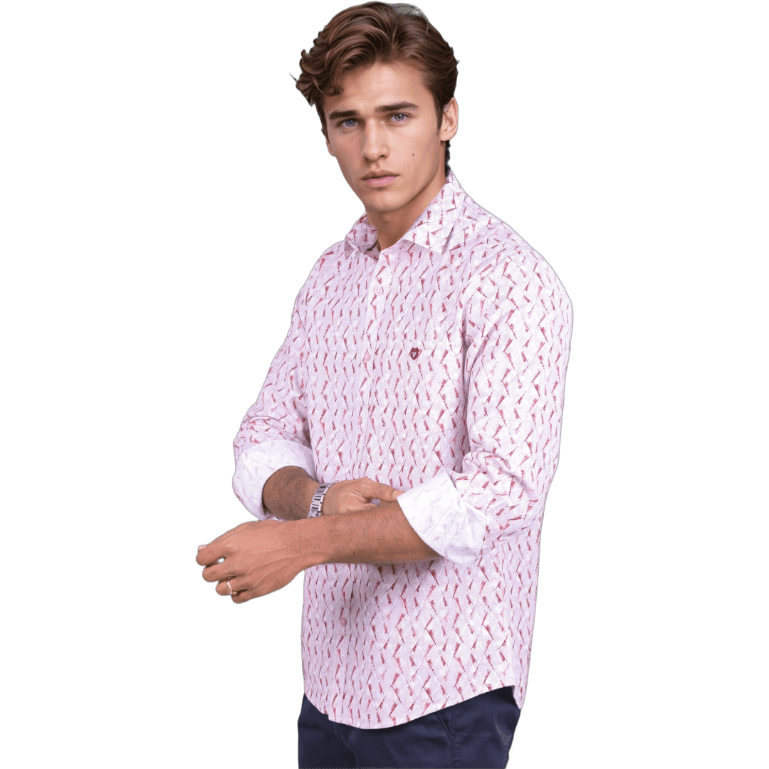 Botticelli Pastel Red Print Shirt For Men - Semi Casual Cotton Shirts (6983)