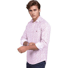 Botticelli Pastel Red Print Shirt For Men - Semi Casual Cotton Shirts (6983)