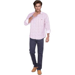 Botticelli Pastel Red Print Shirt For Men - Semi Casual Cotton Shirts (6983)