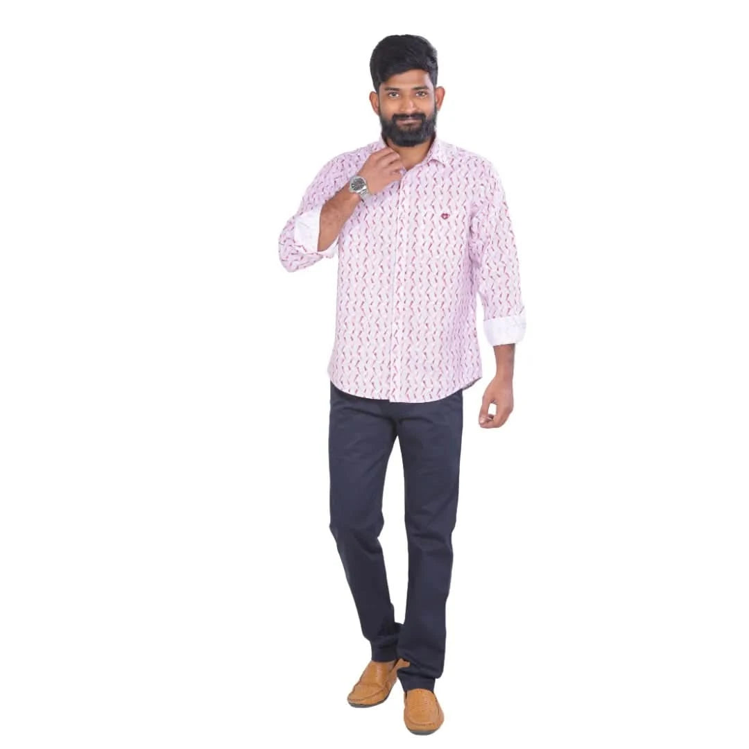 Men Green Lino Cotton Printed Shirt  - 6983