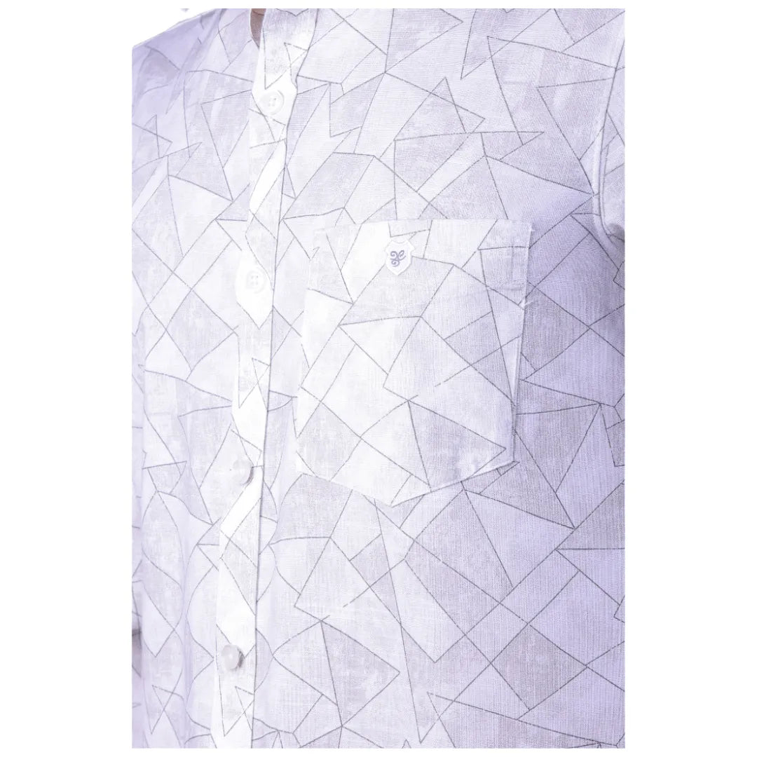 Men White Oxford Printed Shirt  - 6985