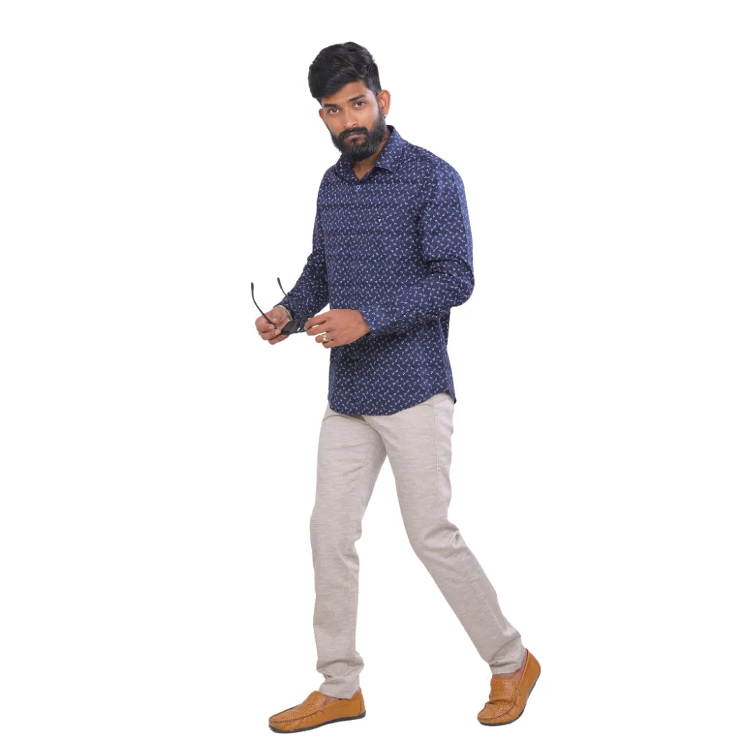 Men Arrow Navy Twill Printed Shirt - 6989