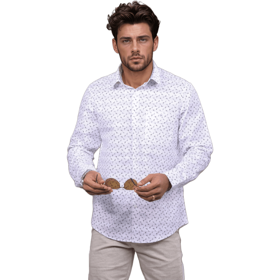 Botticelli White Arrow Print Shirt For Men - Formal Shirts (6989)