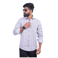 Men Grey Lino Cotton Printed Shirt  - 6991